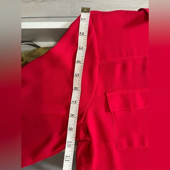 New York & Company Red Button Down Shirt Notched Collar - Picture 7 of 8